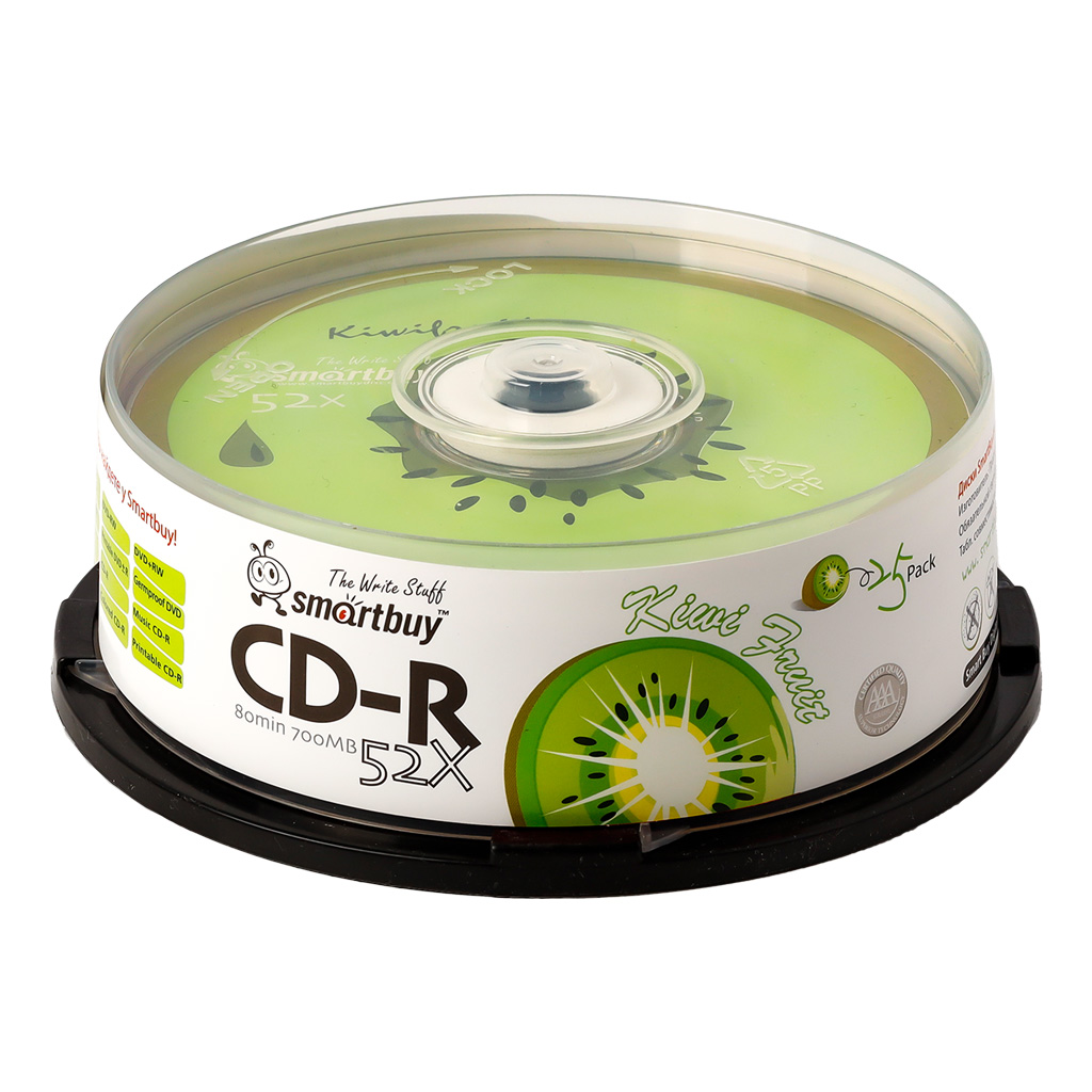 Диск CD-R Smartbuy 700 Mb, 52x, Fresh-Kiwifruit CB-25 (BOX25)-0