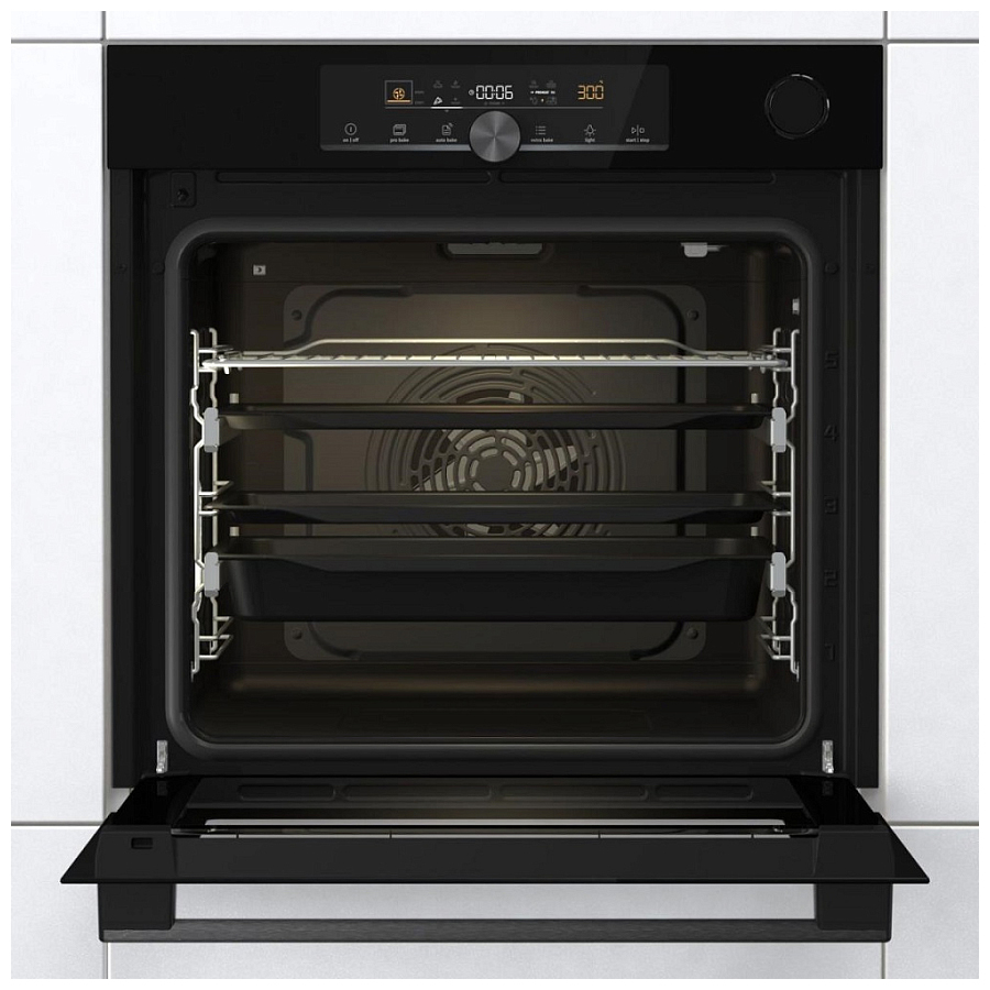 Духовой шкаф с добавлением пара Gorenje BSA6747A04BG (Advanced / 77 л / до 300 °C / Чёрный, стекло / CataClean / Per.Grill / телескоп. напр. (x2) / A+