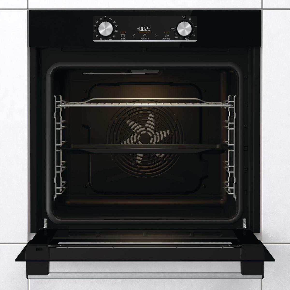 Духовой шкаф Gorenje BOX6737E01BG (Essential / 77 л / до 300 °C / Чёрный, стекло / AquaClean / PerfectGrill / съемные направляющие / А / IconLED)