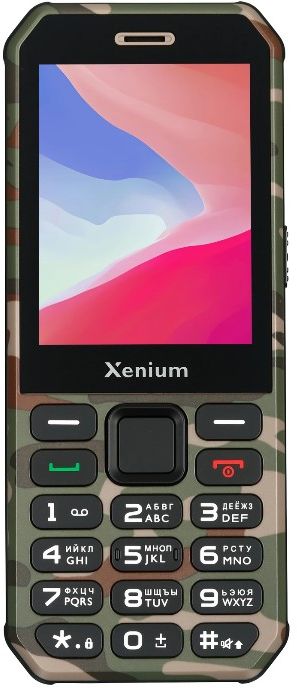 Телефон мобильный Xenium X300, зеленый камуфляж, чёрный — Фото 1
