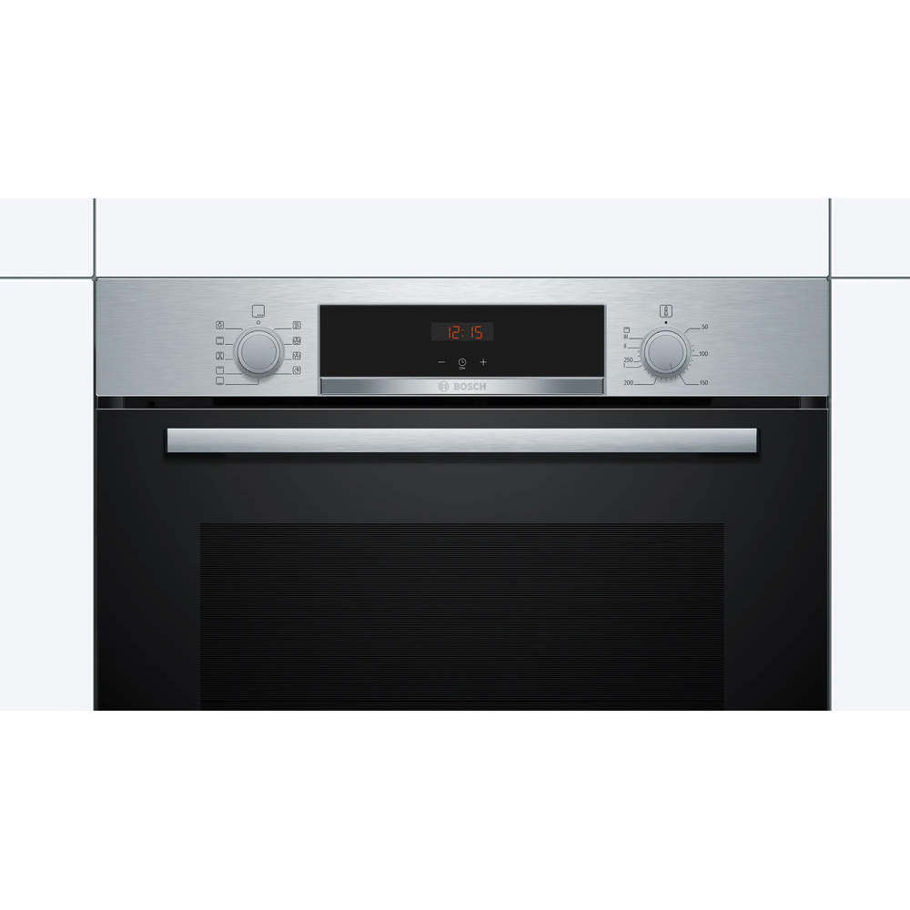 Духовой шкаф Bosch HBA534ES0 (Serie4 / 71 л / до 275 °C / Нерж.сталь + чёрное стекло / Гриль / съемные направл. / EcoClean Direct (задняя стенка) / A)