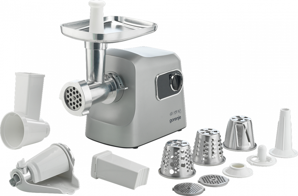 Мясорубка Gorenje MG2500DS (2500 Вт/ 2.8 кг/мин/ корпус - металл, пластик / лоток - металл / реверс / 6 насадок / серый)-0