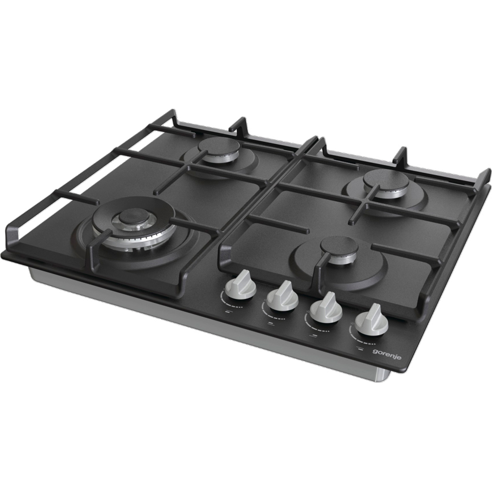 Поверхность газовая Gorenje GW641EXB (Essential / Чёрный / нержавеющая сталь / эмаль / XtraSurface / WOK)