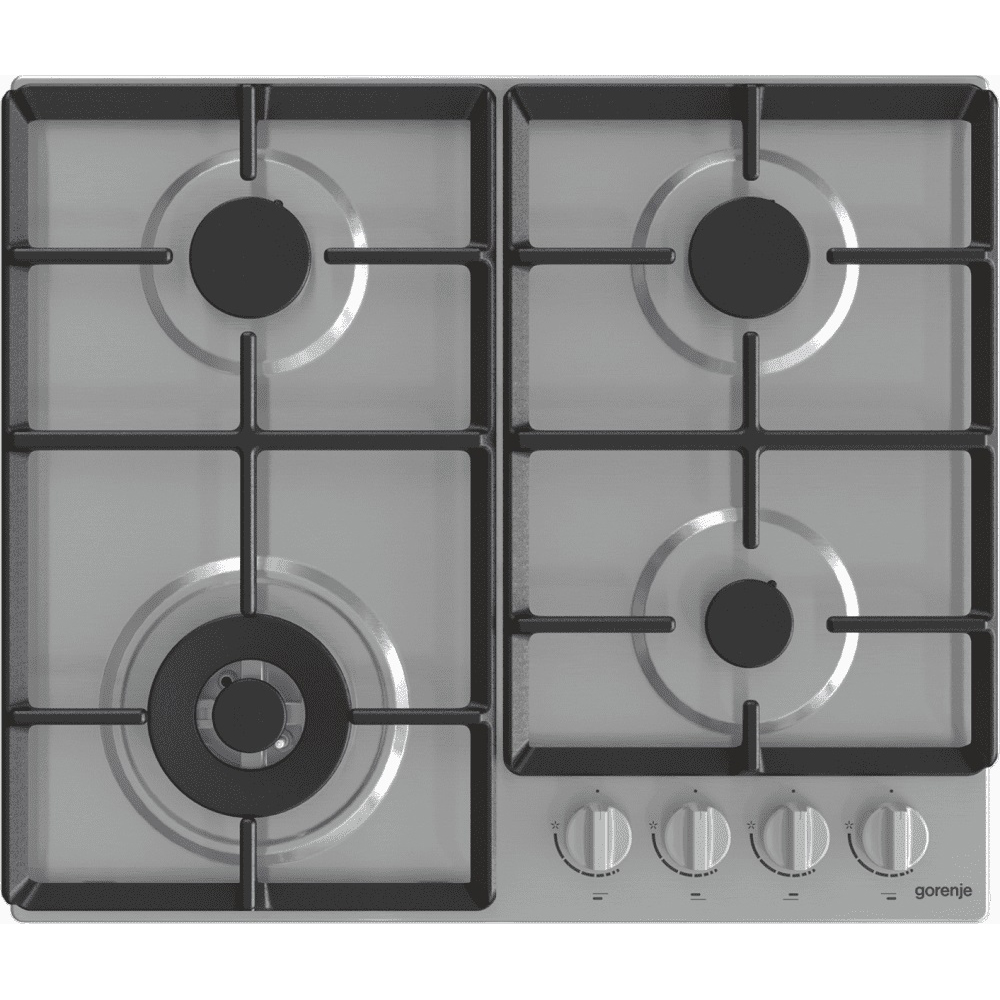 Поверхность газовая Gorenje GW641EX (Essential / Нерж. / нержавеющая сталь / Чугунные решетки / BigSurface / WOK)