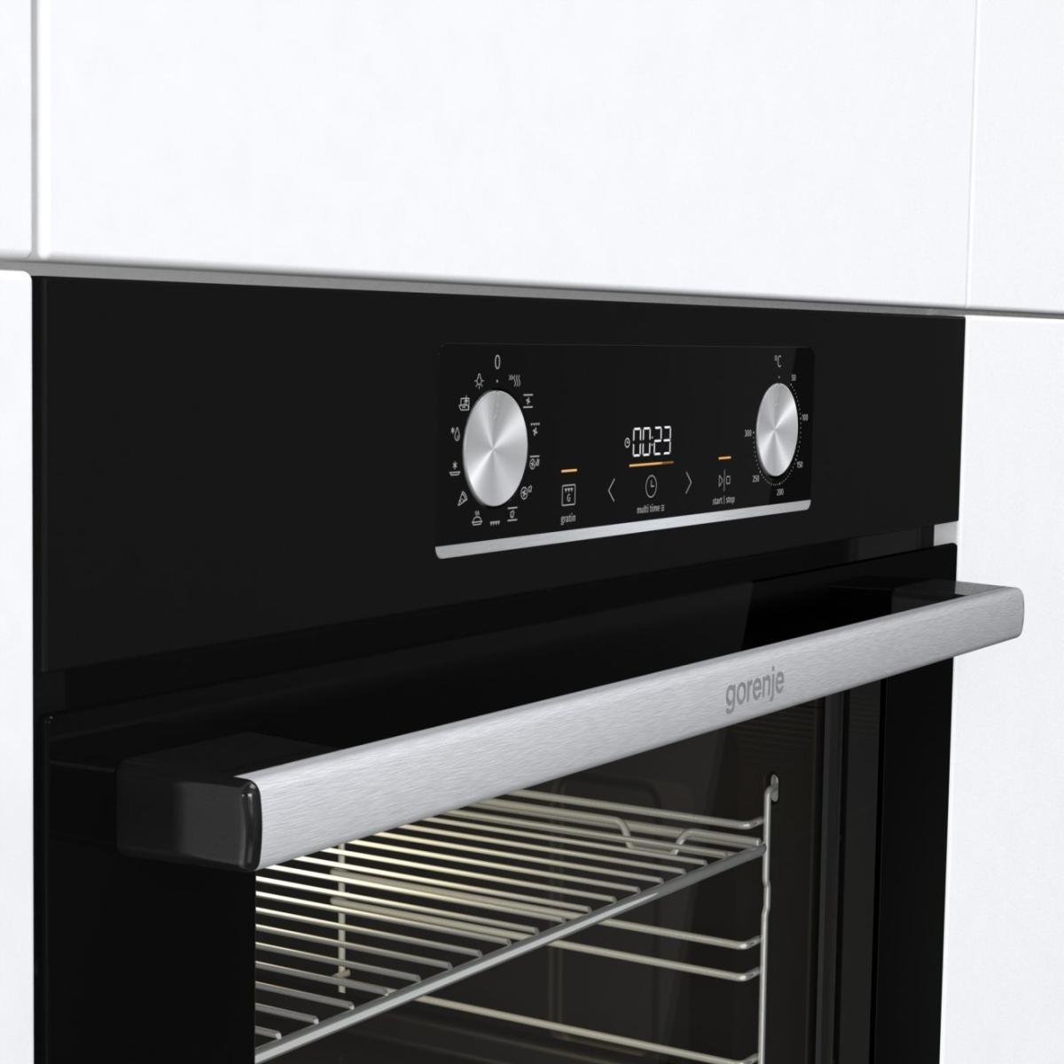 Духовой шкаф Gorenje BOSX6737E03B (Essential / 77 л / до 300 °C / Чёрный, стекло / AquaClean / PerfectGrill / съемные направляющие / А / IconLED)