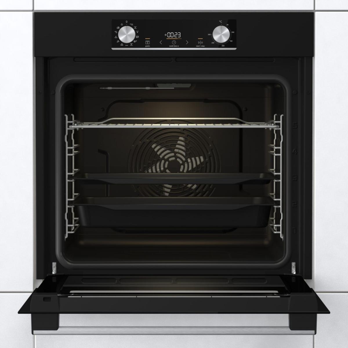 Духовой шкаф Gorenje BOSX6737E03B (Essential / 77 л / до 300 °C / Чёрный, стекло / AquaClean / PerfectGrill / съемные направляющие / А / IconLED)