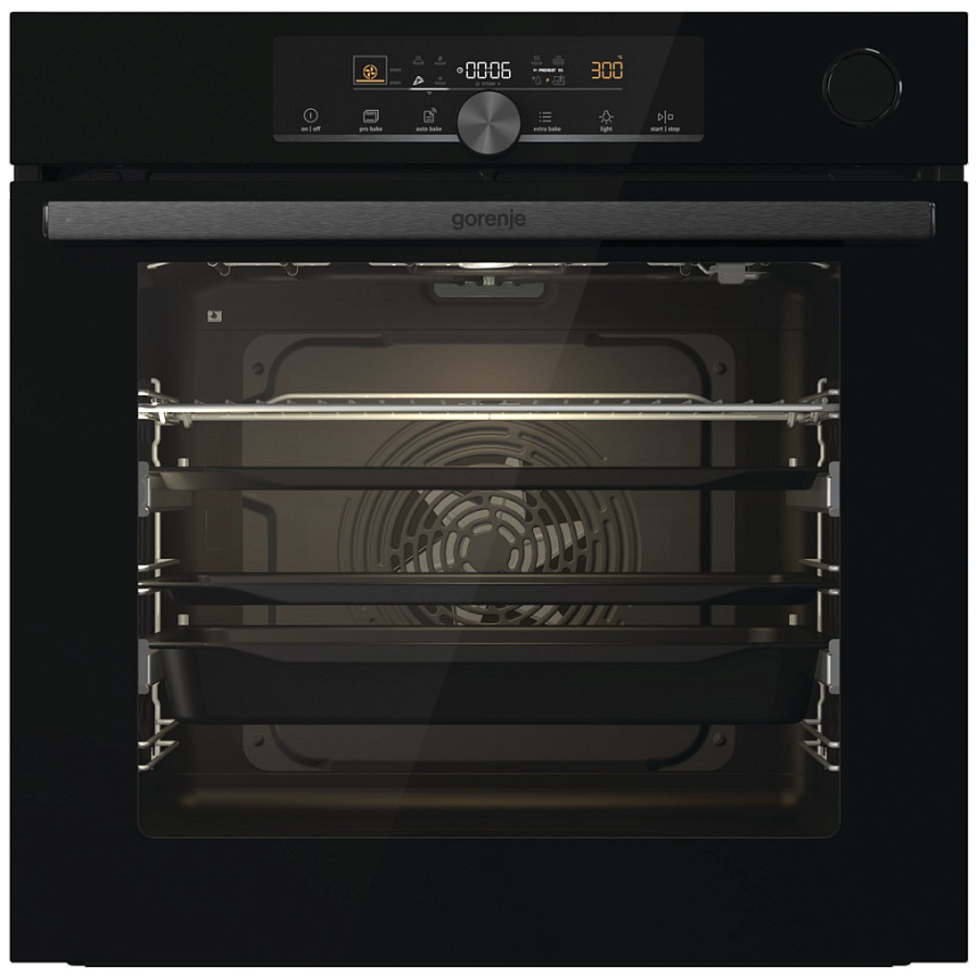 Духовой шкаф с добавлением пара Gorenje BSA6747A04BG (Advanced / 77 л / до 300 °C / Чёрный, стекло / CataClean / Per.Grill / телескоп. напр. (x2) / A+