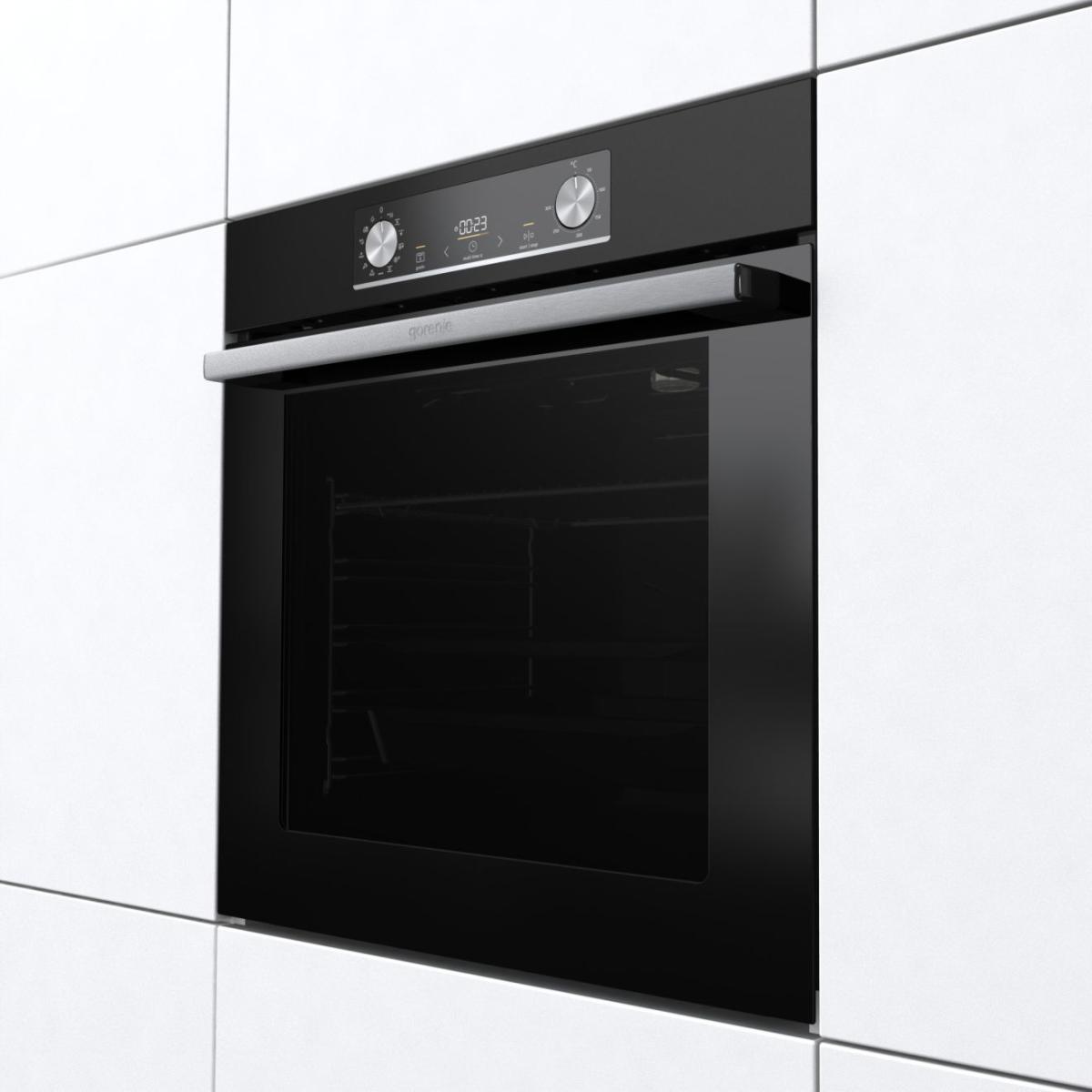 Духовой шкаф Gorenje BOSX6737E03B (Essential / 77 л / до 300 °C / Чёрный, стекло / AquaClean / PerfectGrill / съемные направляющие / А / IconLED)