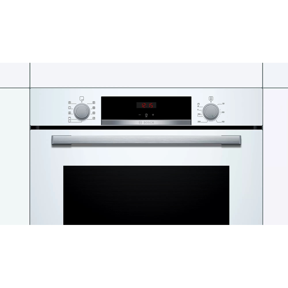 Духовой шкаф Bosch HBA534BW0 (Serie4 / 71 л / до 275 °C / Белое стекло / Гриль / съемные направляющие / EcoClean (задняя стенка) / A)