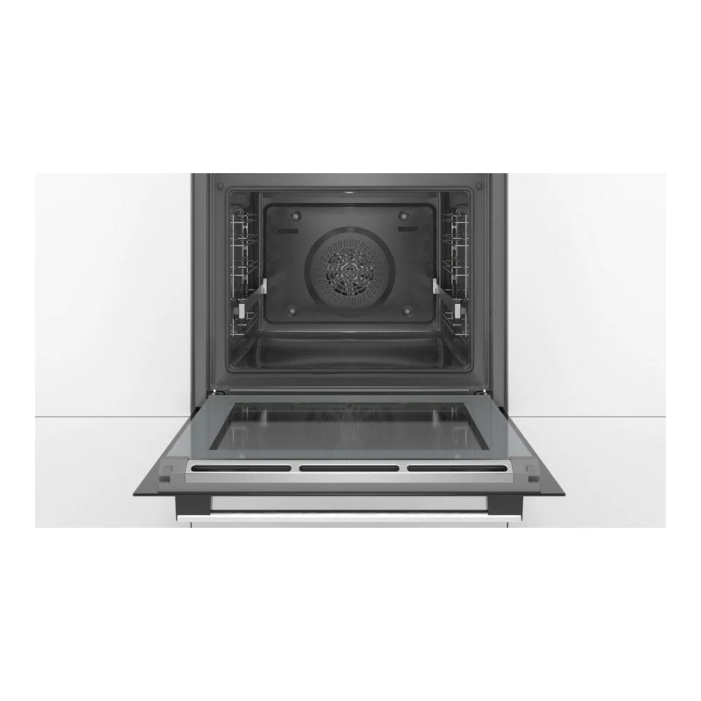 Духовой шкаф Bosch HBA5360S0 (Serie6 / 71 л / до 275 °C / Нерж.сталь + чёрное стекло / Гриль /Телескоп. напр.(x1) / EcoClean Direct (задняя стенка)/A)