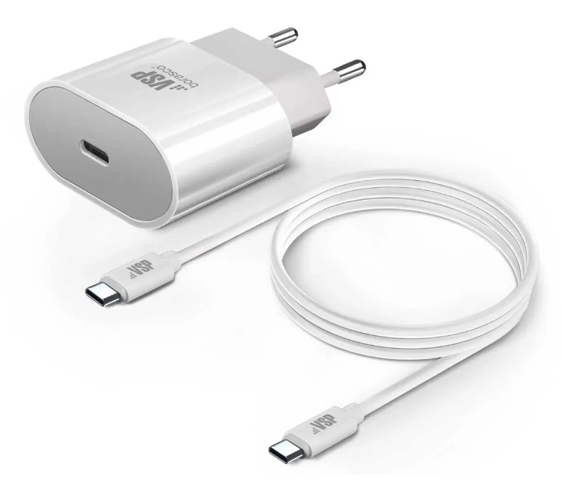 Сетевое зарядное устройство Borasco Power Delivery, 20W + Дата-кабель  Type-C - Type-C, 3А, 1м, белое-0
