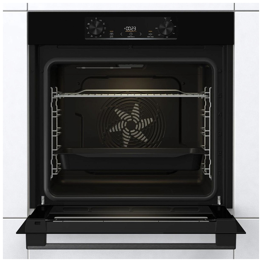 Духовой шкаф Gorenje BO6735E02BK (Essential / 77 л / до 300 °C / Чёрный, стекло / AquaClean / PerfectGrill / съемные направляющие / А / IconLED)-1