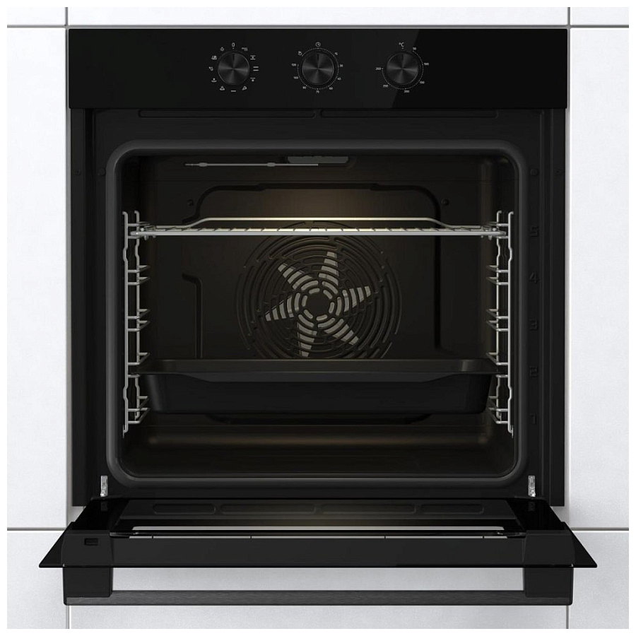 Духовой шкаф Gorenje BO6725E02BG (Essential / 77 л / до 300 °C / Чёрный, стекло / AquaClean / PerfectGrill / съемные направляющие / А)