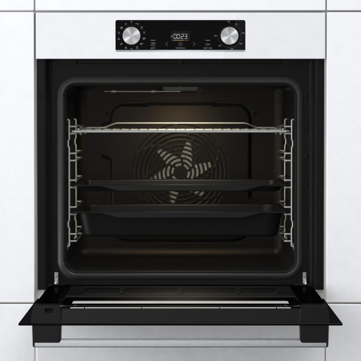 Духовой шкаф Gorenje BOS6737E03WG (Essential / 77 л / до 300 °C / Белый, стекло / AquaClean / PerfectGrill / съемные направляющие / А / IconLED)
