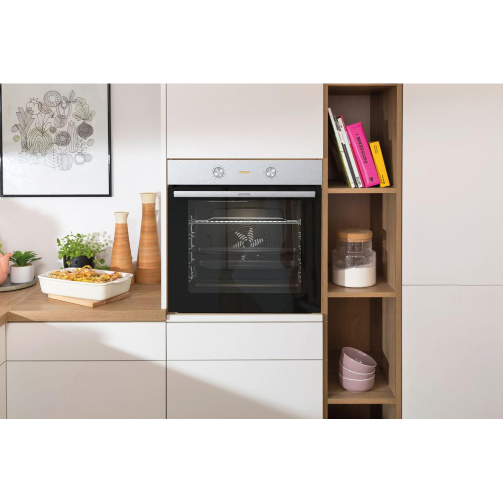 Духовой шкаф Gorenje BO6717E03X (Essential / 77 л / до 300 °C / Нерж.сталь, стекло / AquaClean / PerfectGrill / съемные направляющие / А)