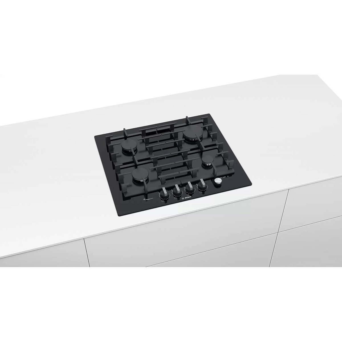 Поверхность газовая Bosch PPP6A6M90 (Serie6 / чёрный / закаленное стекло / чугун / FlameSelect)