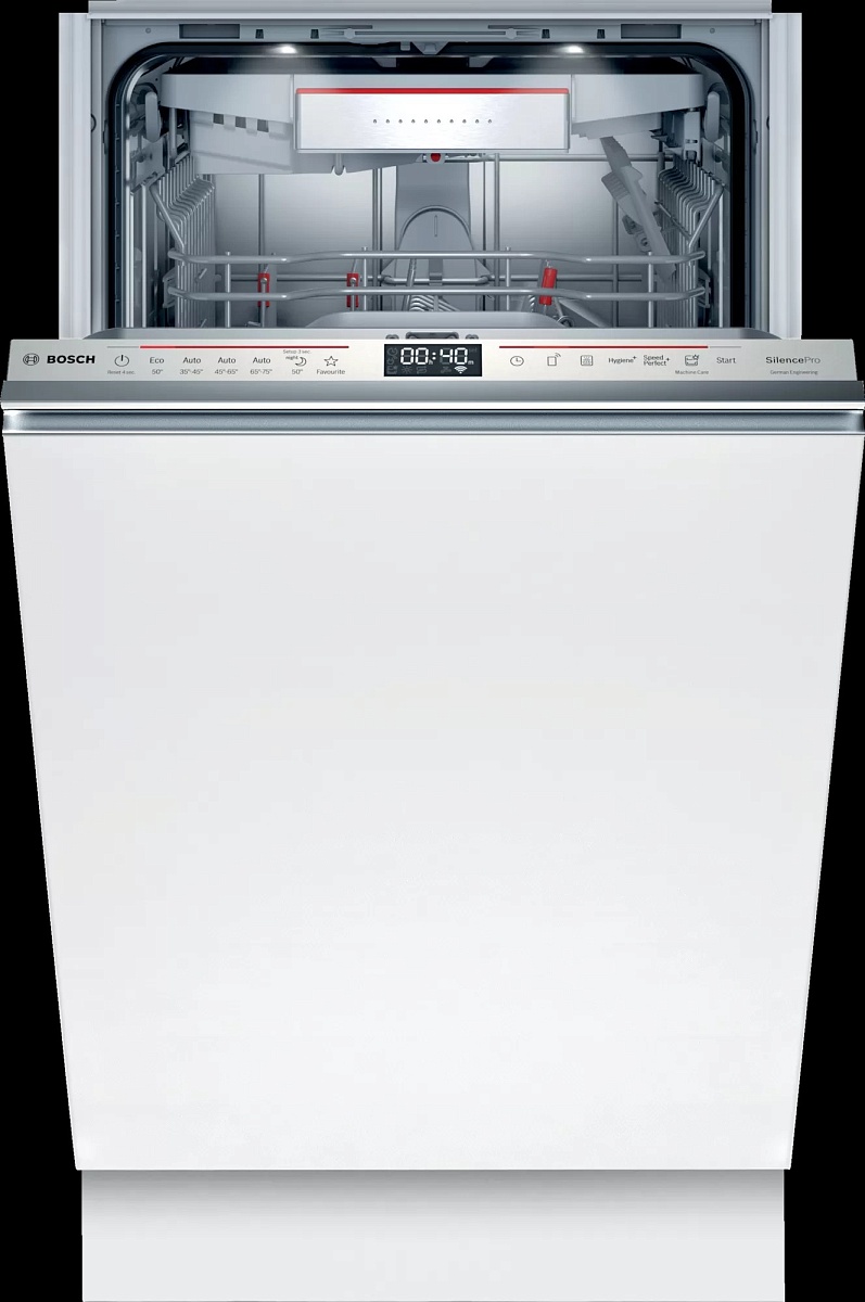 Машина посудомоечная встраиваемая 45 см Bosch SPD8ZMX1MR (Serie8 / 10 комплектов / 3 полки / расход воды - 9,5 л / TimeLight / Home Connect / А)