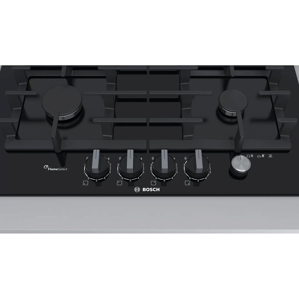 Поверхность газовая Bosch PPP6A6M90 (Serie6 / чёрный / закаленное стекло / чугун / FlameSelect)