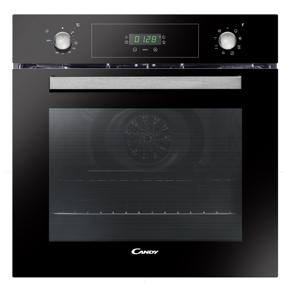 Духовой шкаф Candy FCP615NX/E (Timeless / 70 л / до 245 °C / Чёрный, стекло / Aquactiva / Гриль / Металлические направляющие / A+)