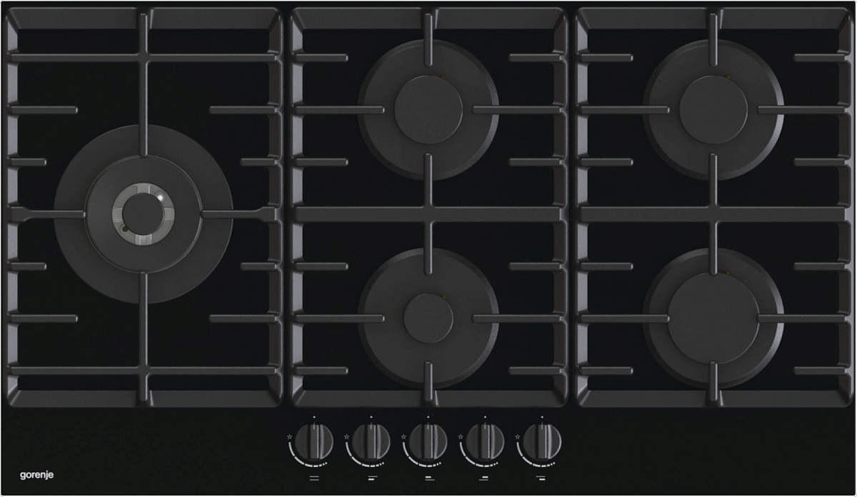 Поверхность газовая Gorenje GCW951B (Чёрное стекло / Чугунные решетки / WOK / 5 комфорок)
