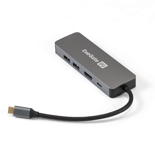 Док-станция/Сетевой адаптер 5-в-1 ExeGate DUB-21C/PD/HL (кабель-адаптер USB Type-C -- 2xUSB3.0 + PD 100W + HDMI 4K@60Hz + Lan RJ45 10/100/1000Mb