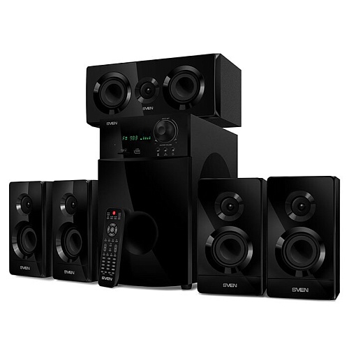 Колонки 5.1 SVEN HT-210 / 125W / Питание 220В / Bluetooth / USB / SD / FM / ПДУ / Optical-in / Coaxial-in / Чёрный / Корпус - дерево (MDF)