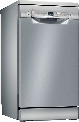 Машина посудомоечная отдельностоящая узкая Bosch SPS2HKI41E (Serie4 / 9 комплектов / Home Connect / AquaStop / DuoPower / GlassProtect / Серебряная)