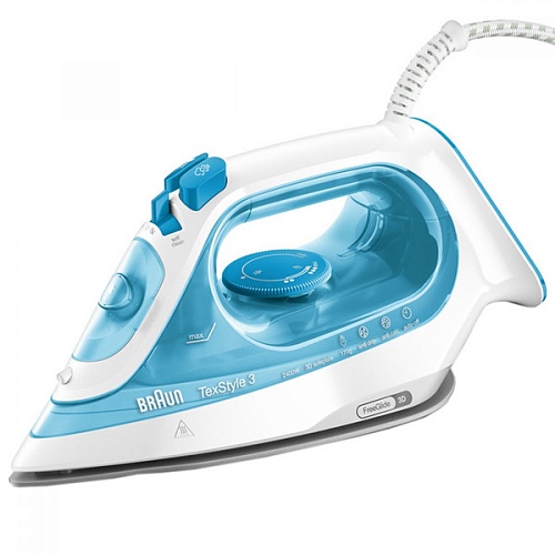 Утюг Braun TexStyle 3 SI3053BL белый/голубой (2400 Вт/ подошва - керамика/ паровой удар - 170 г/мин/ 2 м/ автоотключение)