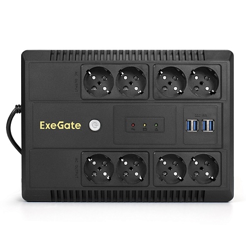 ИБП Exegate NEO NNB-650.LED.AVR.8SH.CH <650VA/390W, LED, AVR, 8*Schuko, 4*USB-порта для зарядки, Black EX295011RUS