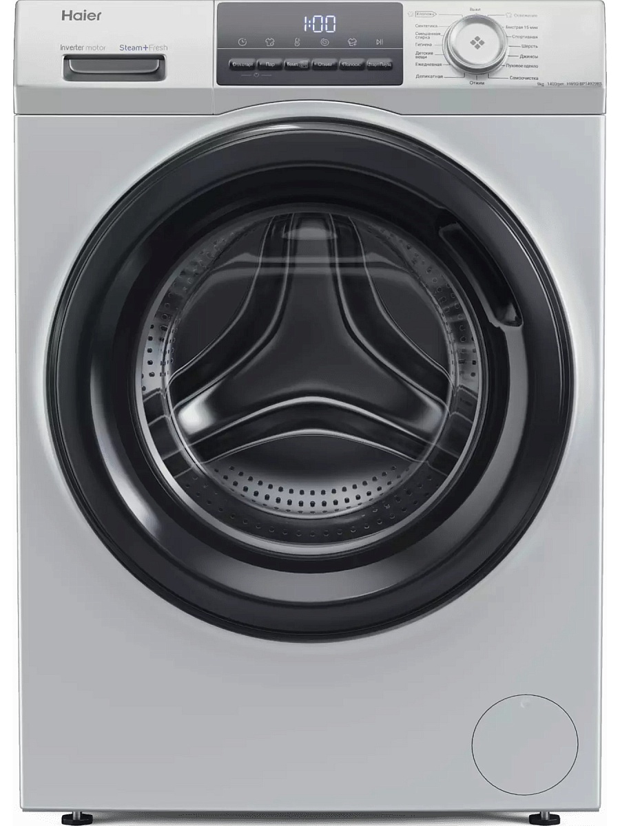 Стиральная машина Haier HW90-BP14929BS (58,3 см / 9кг / 1400об / пар / Direct Motion / Smart Dual Spray / Invertor / A+++ / Серебро)