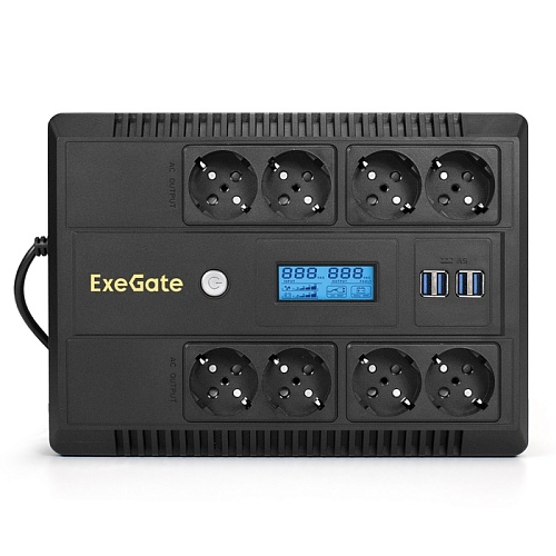 ИБП Exegate NEO Smart LHB-850.LCD.AVR.8SH.CH.RJ.USB <850VA/510W, LCD, AVR, 8*Schuko, RJ45/11, USB, 4*USB-порта для зарядки, Black EX295014RUS