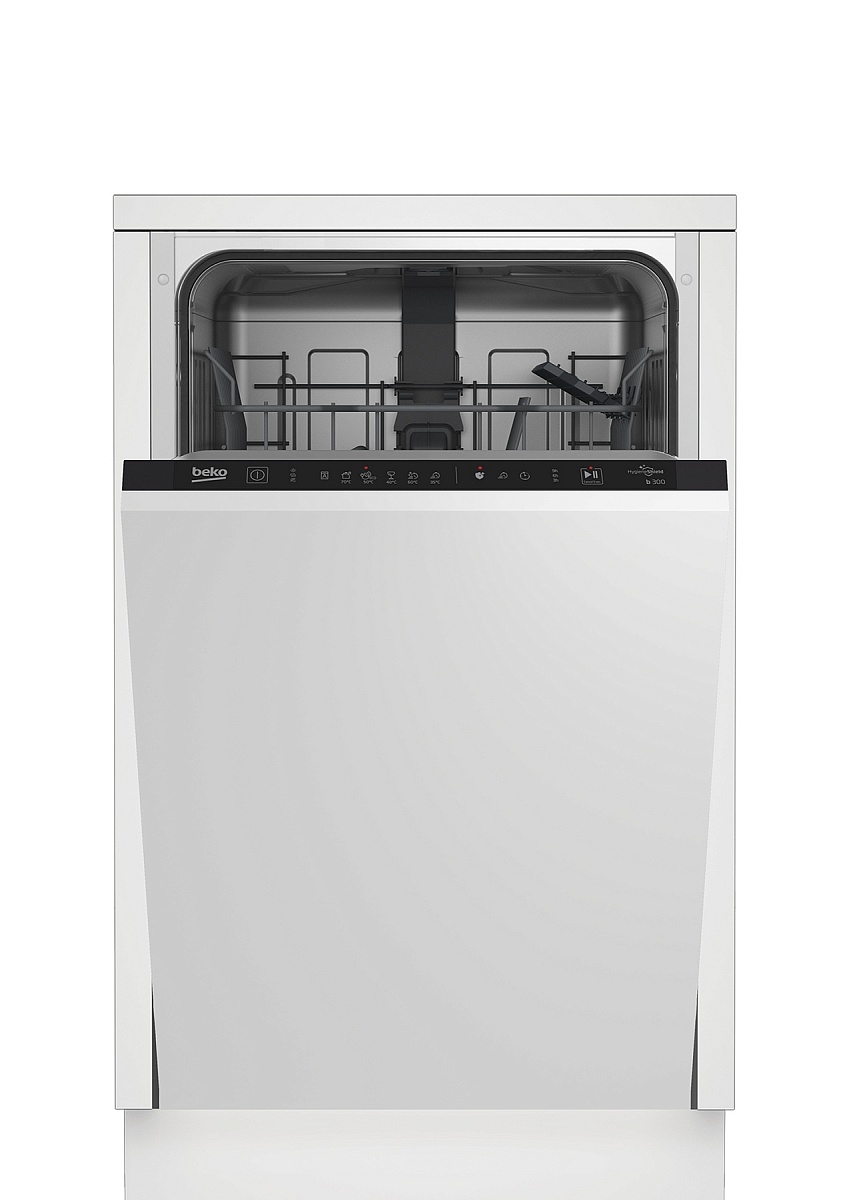 Машина посудомоечная встраиваемая 45 см Beko BDIS16020 (10 комплектов / 2 полки / расход воды - 9,5 л / Луч на полу / А++)