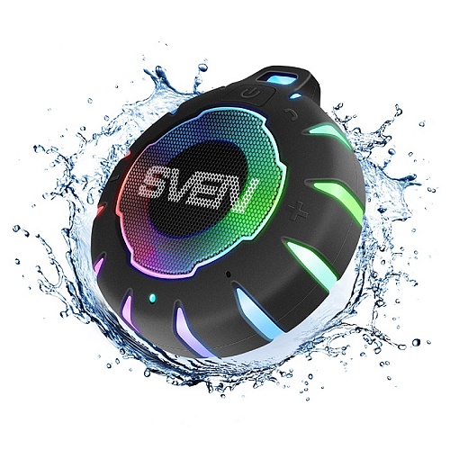 Беспроводная портативная колонка SVEN PS-95 / 7W / TWS /  Bluetooth / RGB подсветка / Защита IPx7 / Батарея 1000 mAh/ Чёрный / материал – пластик