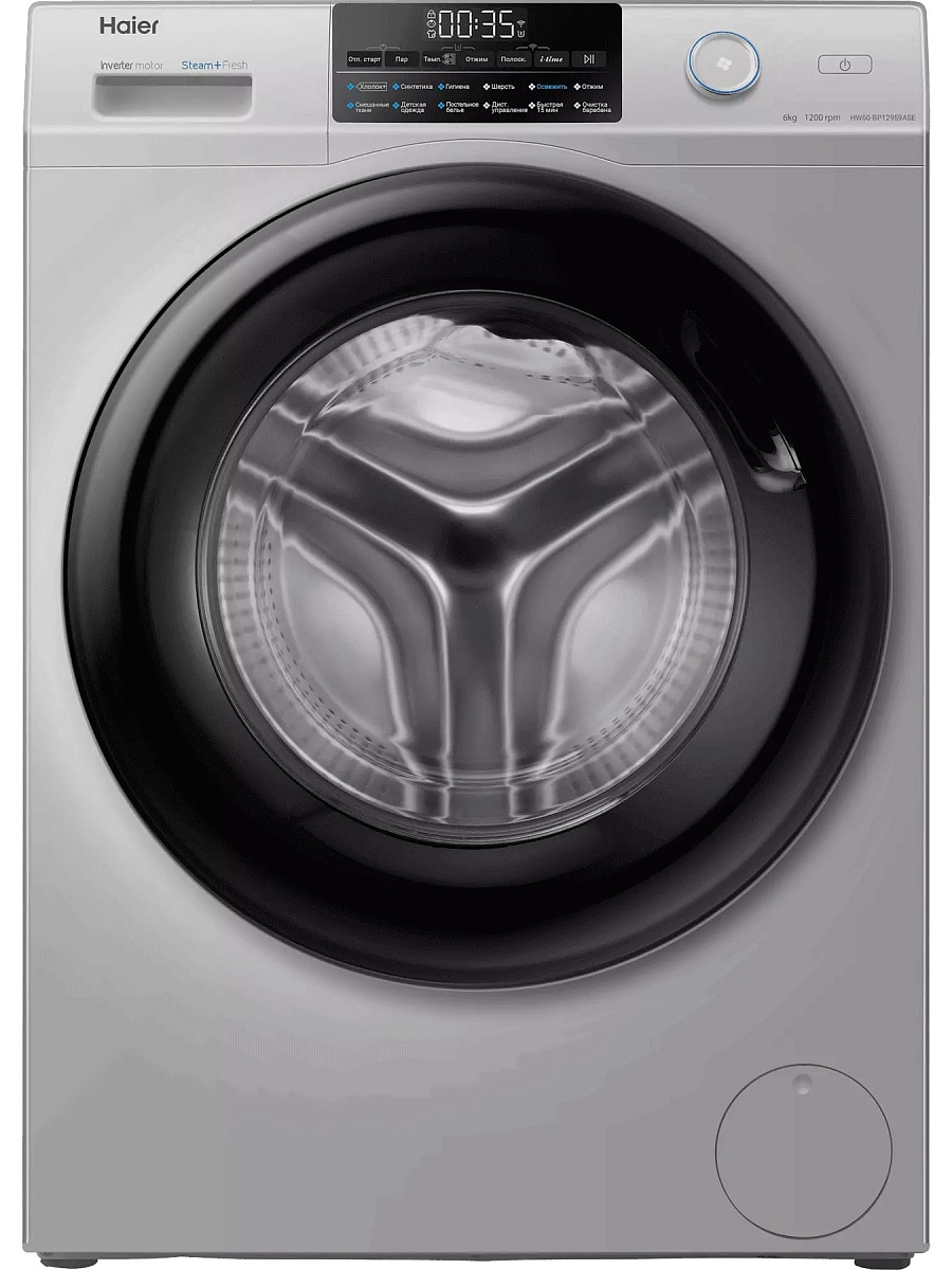 Стиральная машина Haier HW60-BP12959ASE (45,4см / 6кг / 1200об / пар / Smart Dual Spray / Wi-Fi (Evo) / Invertor / A+++ / Серебро)