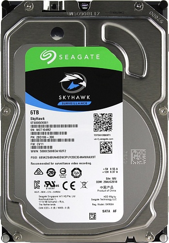 Жесткий диск  6000GB Seagate SkyHawk 256Mb SATA 6Gbit/s ST6000VX001, для систем видеонаблюдения 