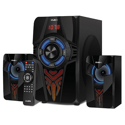 Акустическая система 2.1 SVEN MS-2070 / 60W / Питание 220В / Bluetooth / USB / SD / FM / ПДУ / Подсветка / Чёрный / Корпус - дерево 