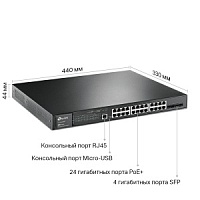 Коммутатор TP-LINK TL-SG3428XMP JetStream 28‑портовый гигабитный управляемый коммутатор уровня 2+ с 24 портами PoE+, 4 гигабитных SFP-слота(PoE 384Вт)