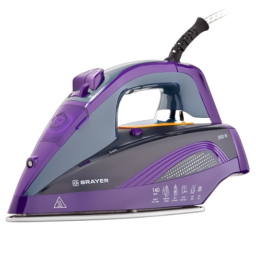 Утюг Brayer BR4001 черный/фиолетовый (2600 Вт/ подошва - керамика / паровой удар - 140 г/мин/ 1,9 м/ автоотключение)-0