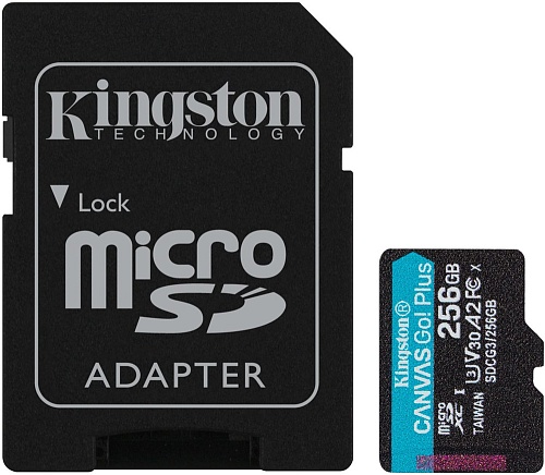 Память micro Secure Digital Card 256Gb  class10 Kingston Canvas Go! Plus  Video Class 30, UHS Class 3, 90/170 Мбайт/сек, [SDCG3/256GB]