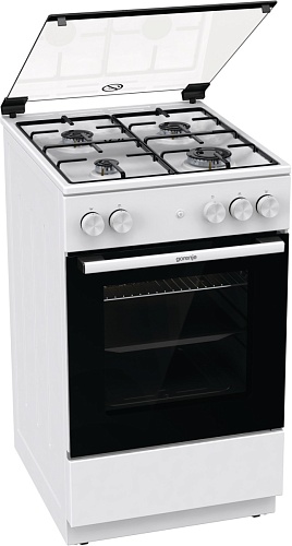 Плита газовая Gorenje GG5A13WJ (Essential / Белая / духовка - 70 л / 4 газовые конфорки / эмал. решетки / стеклянная крышка)-0