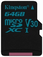 Память micro Secure Digital Card  64Gb  class10 Kingston Canvas Select Plus  CL10 UHS-I Card + SD Adapter [SDCS2/64GB]