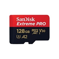 Память micro Secure Digital Card 128Gb class10 SanDisk 200MB/s Extreme Pro UHS-I U3 V30 A2 + с адаптером SD [SDSQXCD-128G-GN6MA]