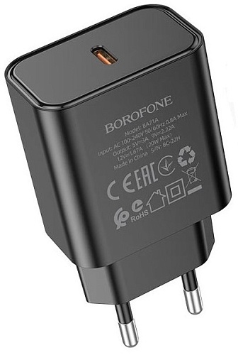 Сетевое зарядное устройство Borofone BA71A (Type-C 3.0A QC3.0 PD 20W), черное)-0