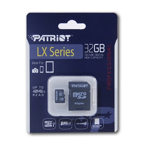 Память micro Secure Digital Card  32Gb class10 PATRIOT / +адаптер [PSF32GMCSDHC10]
