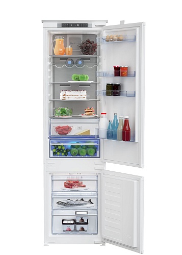 Холодильник встраиваемый Beko BCNA306E2S (BlueLight / Объем - 306 л / Высота - 193.5 см / Слайдерное крепление фасадов / A+ / Белый / NoFrost)