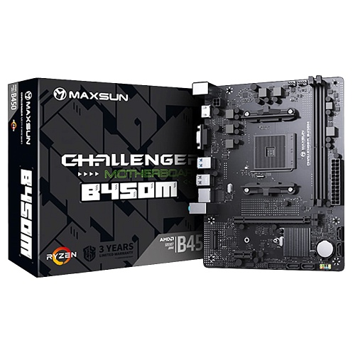 Материнская плата MAXSUN MS-Challenger B450M /AM4, AMD B450, 2xDDR4, 1xM2, 4xSATA, HDMI+VGA, Micro-ATX/ (батарея CR2032 не установлена)