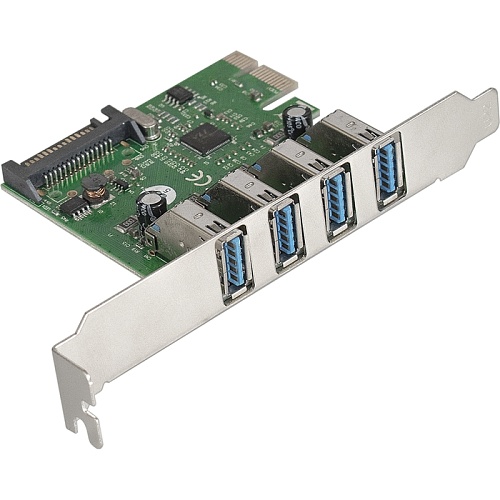 Контроллер ExeGate EXE-314 PCI-E x1 v2.0, 4*USB3.0 ext., разъем доп.питания, VIA Labs Chipset VL805