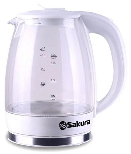 Чайник Sakura SA-2717W (2200 Вт / 1,7 л / стекло / белый)