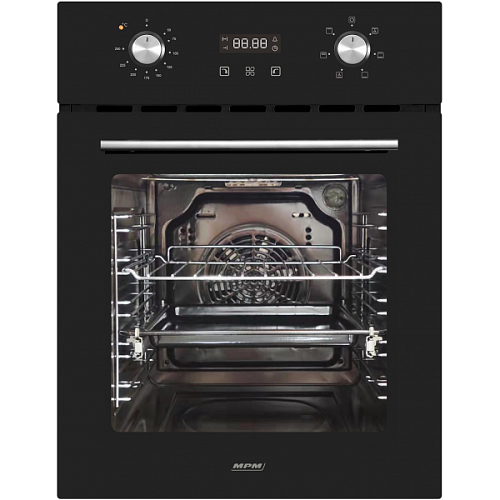 Духовой шкаф MPM MPM-45-BO-22 (узкий 45 см / 50 л / до 240 °C / Чёрное стекло / AquaClean / съемные направляющие / А)