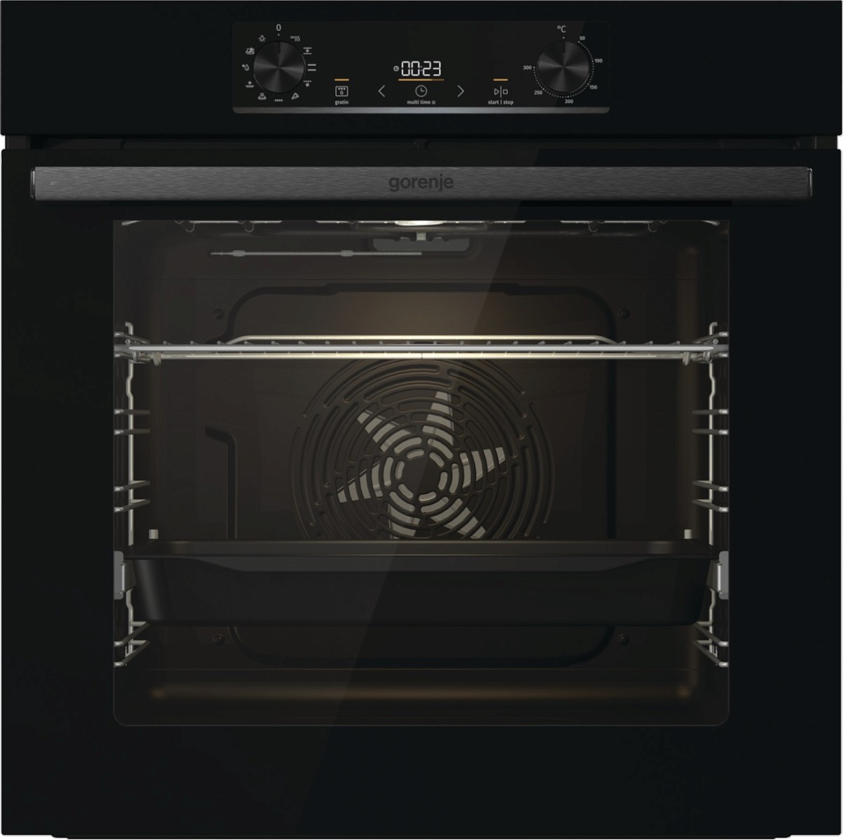 Духовой шкаф Gorenje BO6735E05B (Essential / 77 л / до 300 °C / Чёрный, стекло / AquaClean / PerfectGrill / телескоп. направляющие (x1) / А / IconLED)